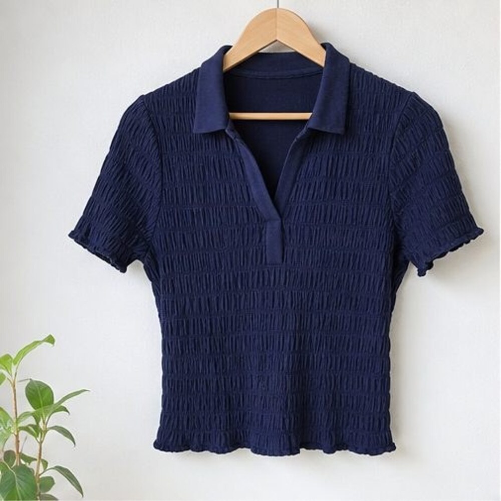 Navy Smocked Top